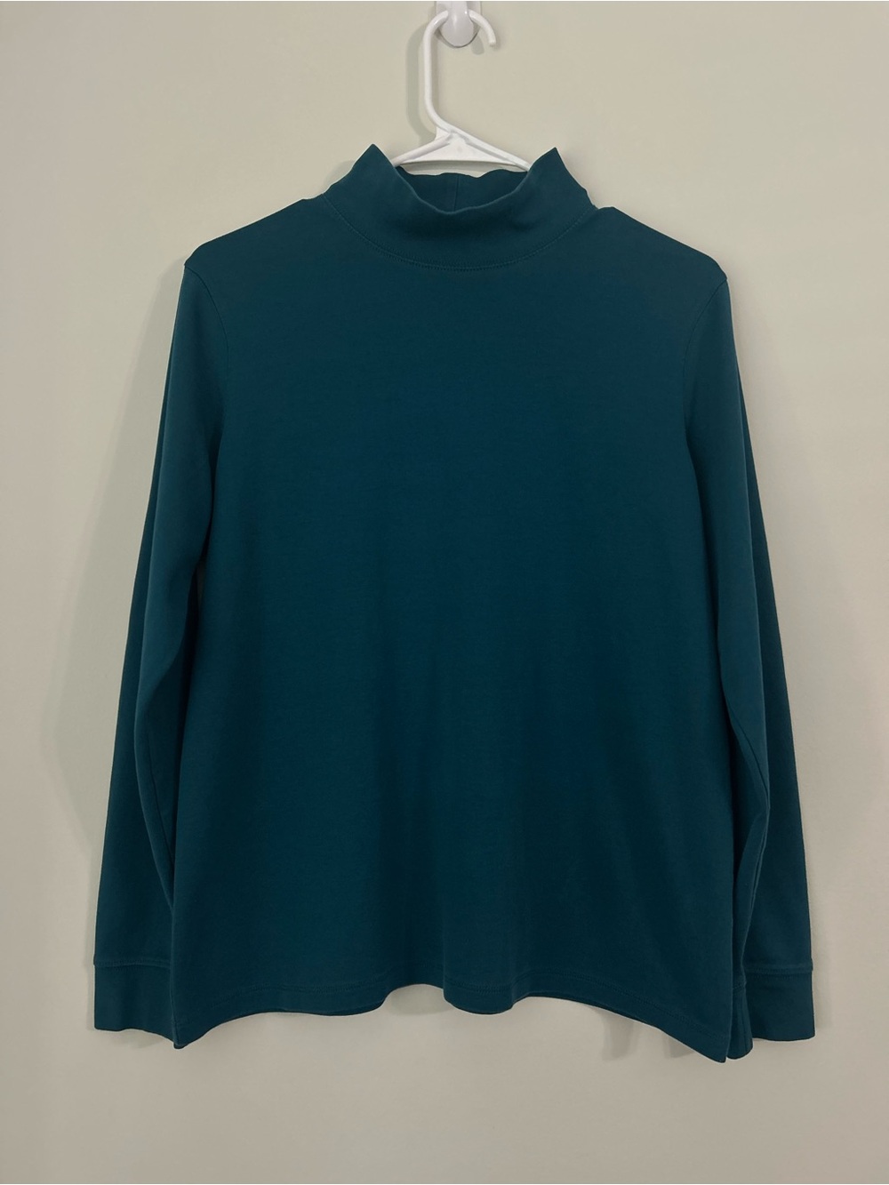 LL Bean Mock Neck Top Women Green Long Sleeve Cotton Pullover Casual Shirt L